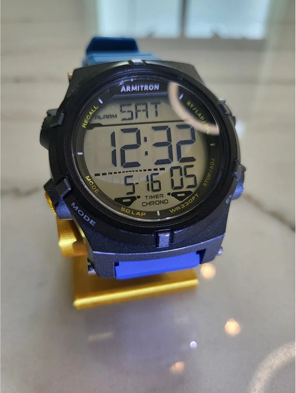 Armitron ProSport M1192 Mens Watch Black Acrylic 100m AlarmChron Date Quartz EUC